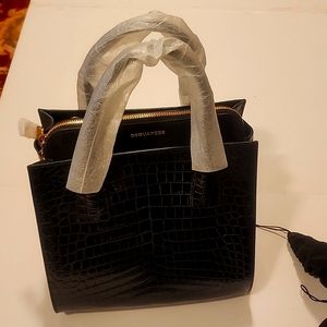 Disquared2 black croc-embossed leather bag, brand new c/with dust bags and strap